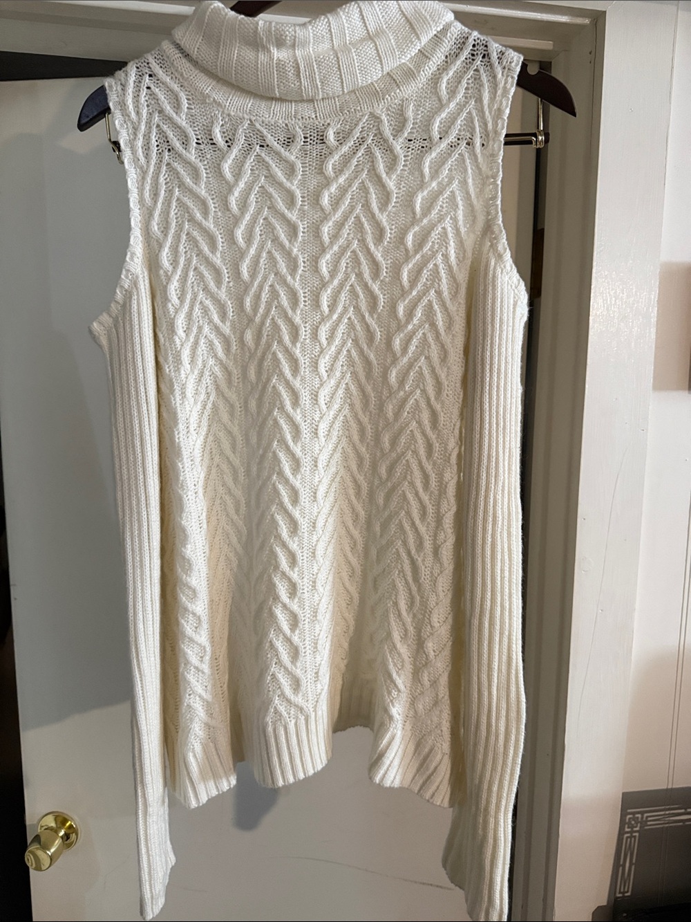 Faded Glory Cream Sleeveless Cable-Knit Turtleneck Sweater